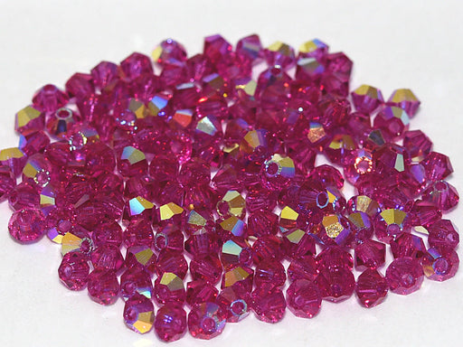 Machine Cut Beads (M.C. Beads) 3 mm, Fuchsia Transparent AB, Czech Glass