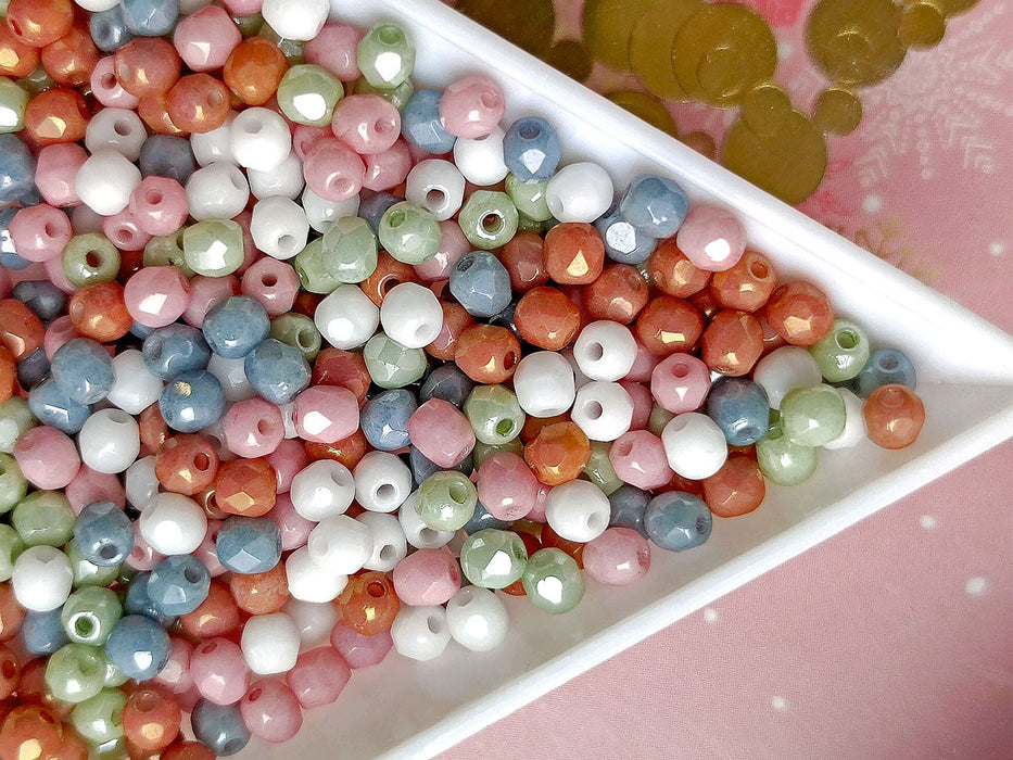0,88 oz (25 g) Mix of Faceted Fire Polished Beads 3 mm, 5 Сolors Tender Assorted, Czech Glass
