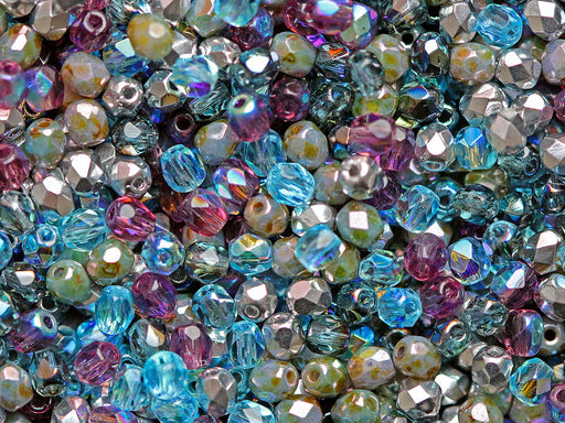 Mix of Faceted Fire Polished Beads 3 mm, 5 Сolors Sea Breeze, Czech Glass