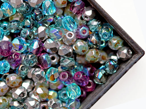 0,88 oz (25 g) Mix of Faceted Fire Polished Beads 3 mm, 5 Сolors Sea Breeze, Czech Glass