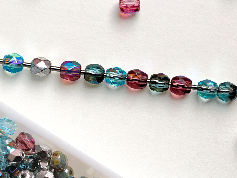 0,88 oz (25 g) Mix of Faceted Fire Polished Beads 3 mm, 5 Сolors Sea Breeze, Czech Glass