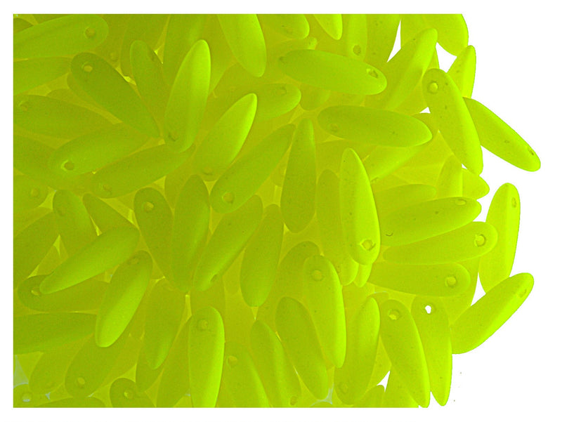 50 pcs Dagger Small NEON ESTRELA Beads, 3x10mm, Yellow (UV Active), Czech Glass