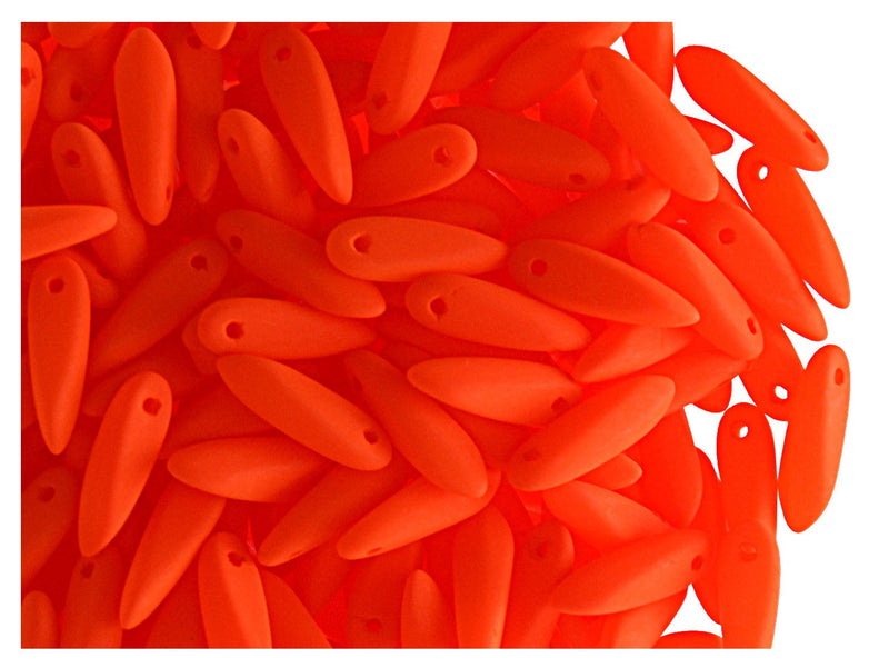 50 pcs Dagger Small NEON ESTRELA Beads, 3x10mm, Orange (UV Active), Czech Glass