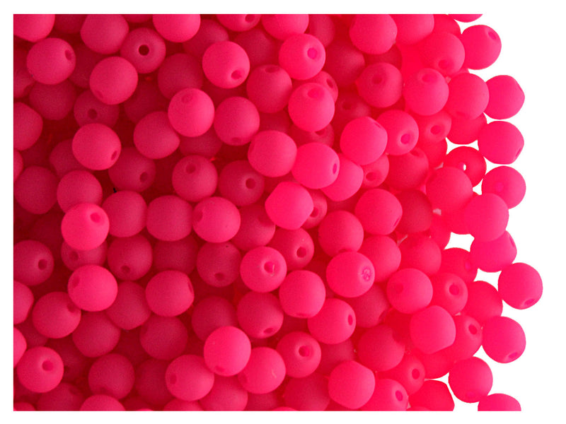 Set of Round Beads (3mm, 4mm, 6mm, 8mm), Neon Pink (UV Active), Czech Glass