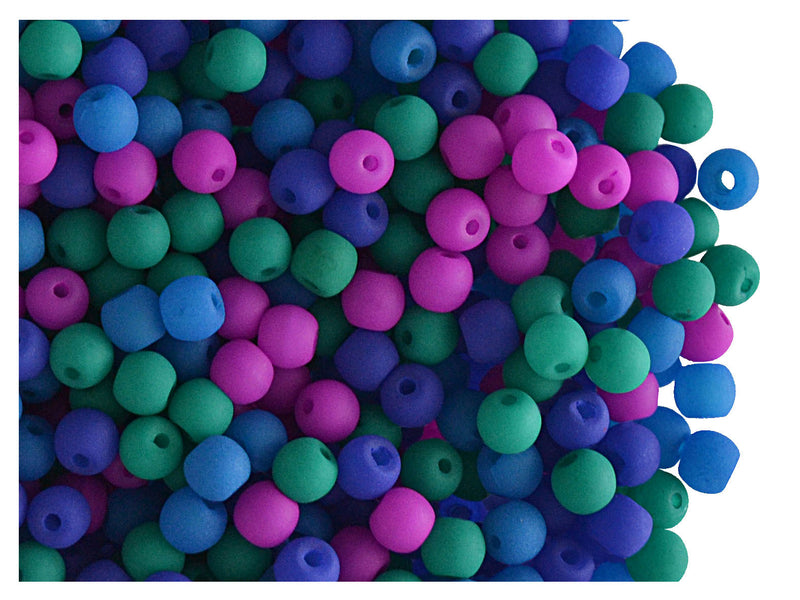160 pcs Round NEON ESTRELA Beads, 3mm, Dark Mix (UV Active), Czech Glass