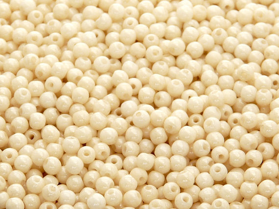 100 pcs Round Pressed Beads, 3mm, Chalk Champagne Luster, Czech Glass