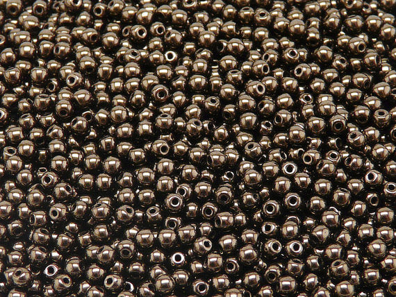 100 pcs Round Pressed Beads, 3mm, Jet Copper Luster, Czech Glass