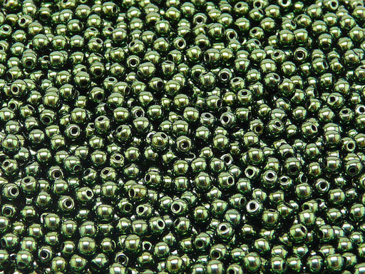 100 pcs Round Pressed Beads, 3mm, Jet Green Luster, Czech Glass