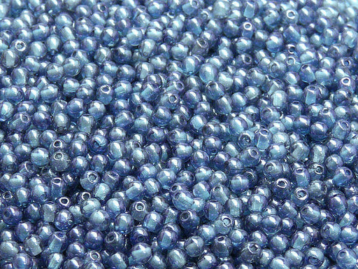 100 pcs Round Pressed Beads, 3mm, Crystal Blue Luster, Czech Glass