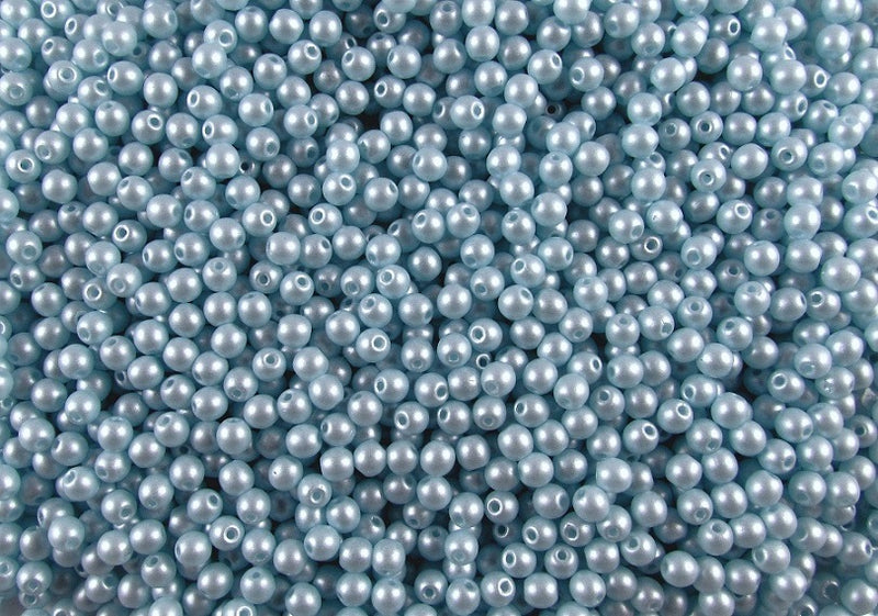 100 pcs Round Pressed Beads, 3mm, Alabaster Powder Light Blue, Czech Glass