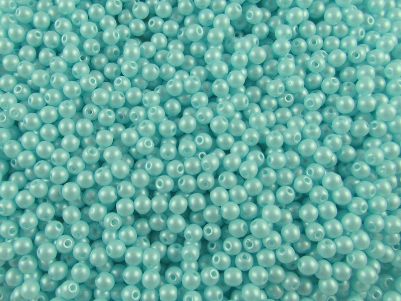 100 pcs Round Pressed Beads, 3mm, Alabaster Powder Aqua, Czech Glass