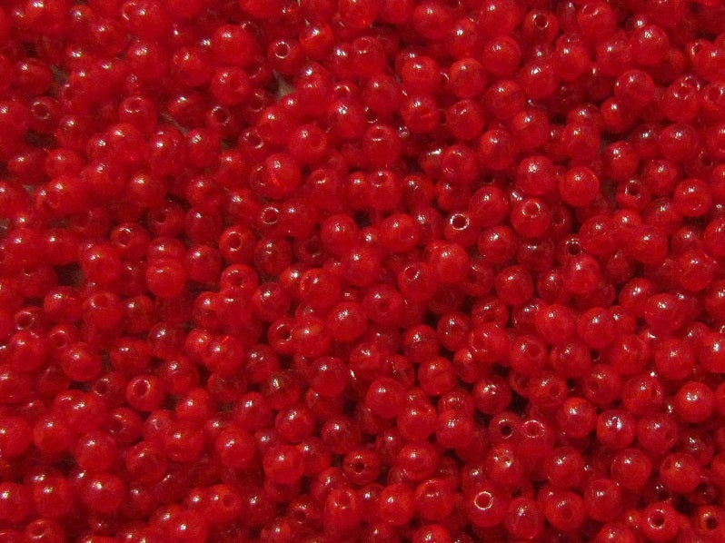 100 pcs Round Pressed Beads, 3mm, Medium Red Opal, Czech Glass