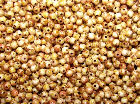 100 pcs Round Pressed Beads, 3mm, Chalk White Travertine (White Opaque Travertine), Czech Glass