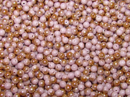 100 pcs Round Pressed Beads, 3mm, Opaque Lilac Gold Luster, Czech Glass