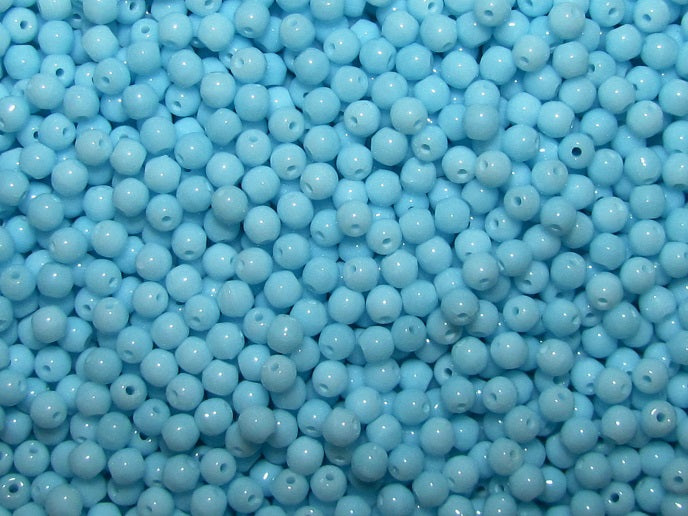 100 pcs Round Pressed Beads, 3mm, Aqua Opaque, Czech Glass