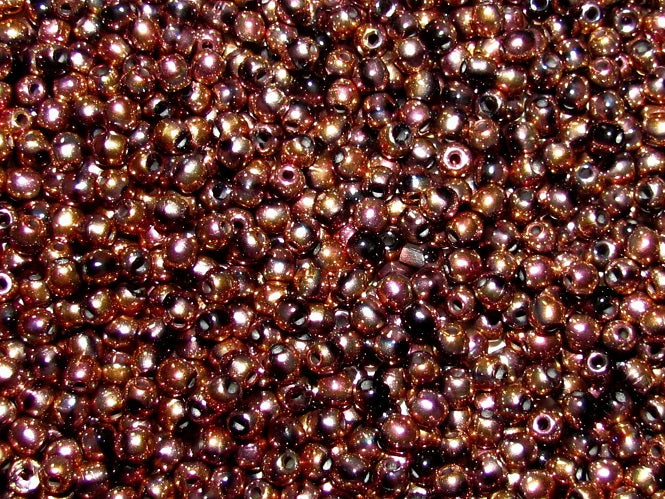 100 pcs Round Pressed Beads, 3mm, Jet Black Pink Gold Metallic (Jet Pale Rose Copper), Czech Glass
