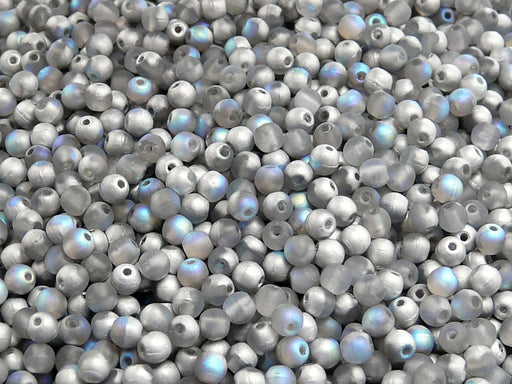 100 pcs Round Pressed Beads, 3mm, Crystal Matte Silver Rainbow, Czech Glass
