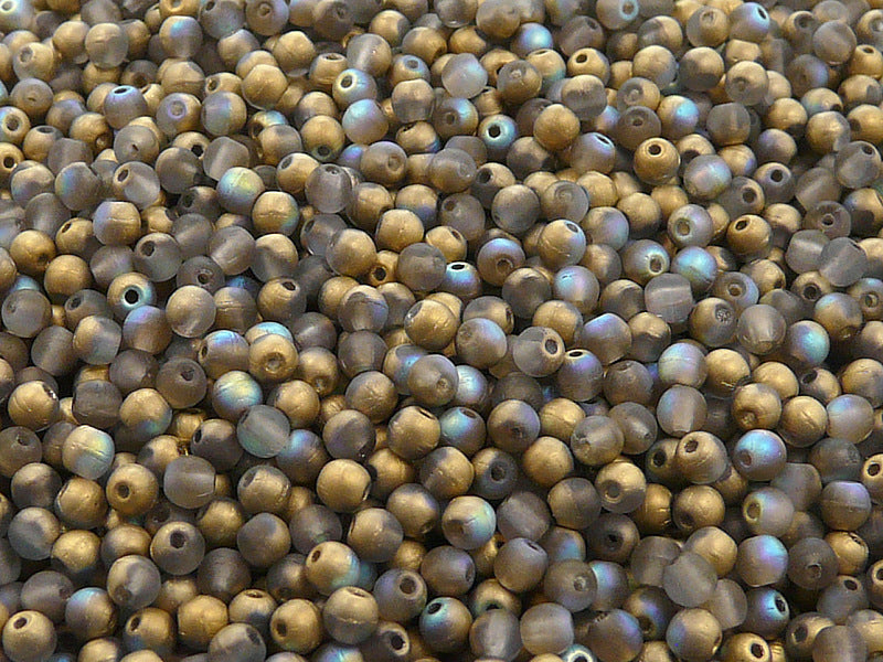 100 pcs Round Pressed Beads, 3mm, Crystal Matte Golden Rainbow, Czech Glass