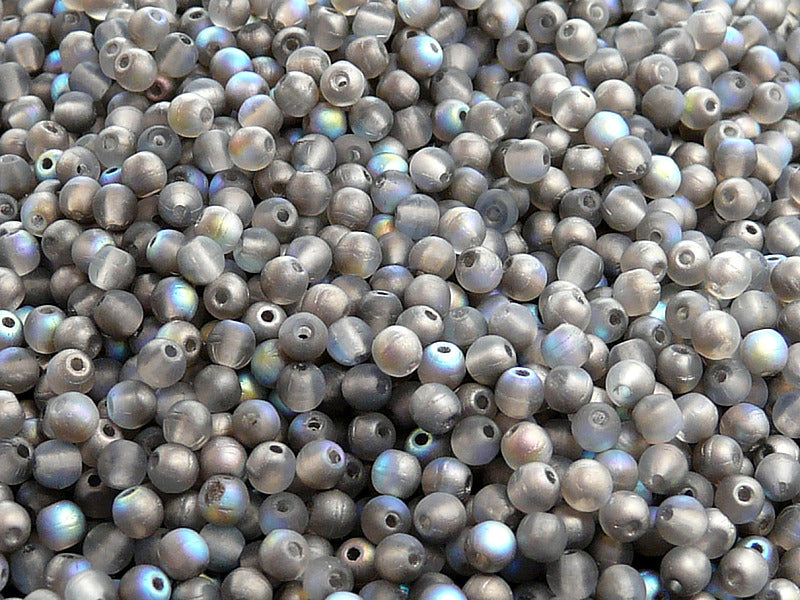 100 pcs Round Pressed Beads, 3mm, Crystal Matte Graphite Rainbow, Czech Glass