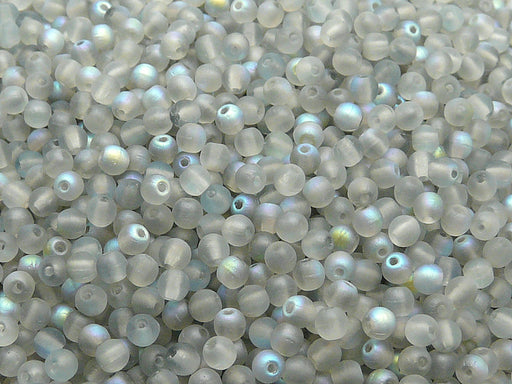 100 pcs Round Pressed Beads, 3mm, Crystal Matte Blue Rainbow, Czech Glass