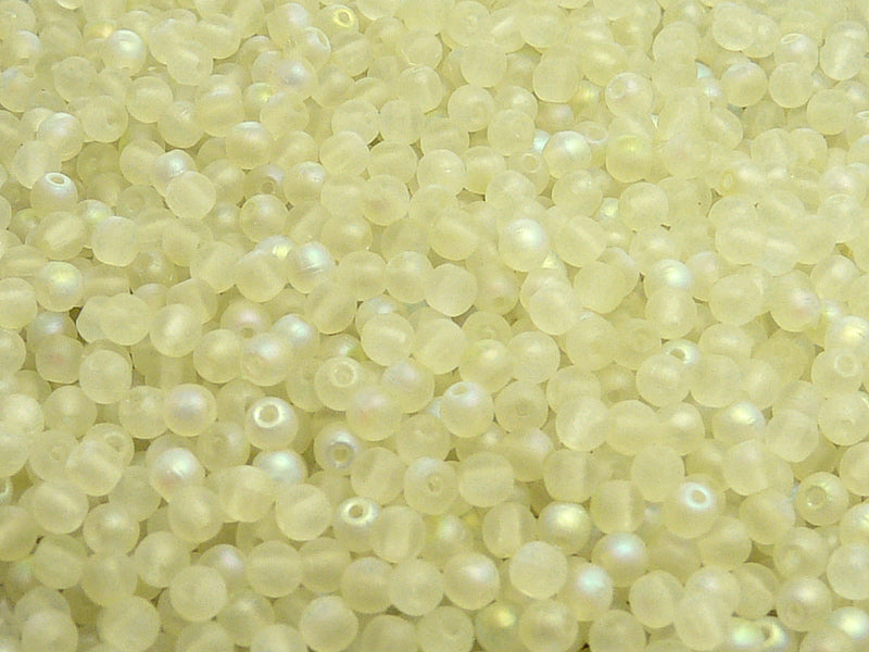 100 pcs Round Pressed Beads, 3mm, Crystal Matte Green Rainbow, Czech Glass