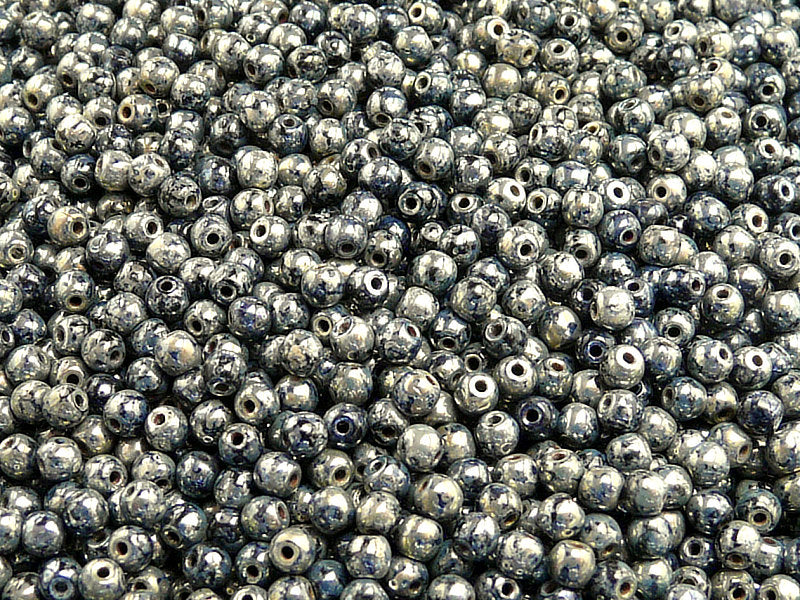 100 pcs Round Pressed Beads, 3mm, Jet Picasso, Czech Glass