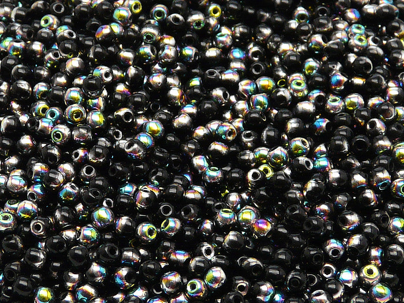 100 pcs Round Pressed Beads, 3mm, Jet Vitrail, Czech Glass