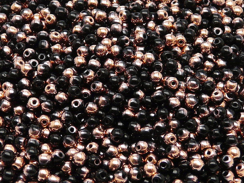 100 pcs Round Pressed Beads, 3mm, Jet Capri Gold, Czech Glass