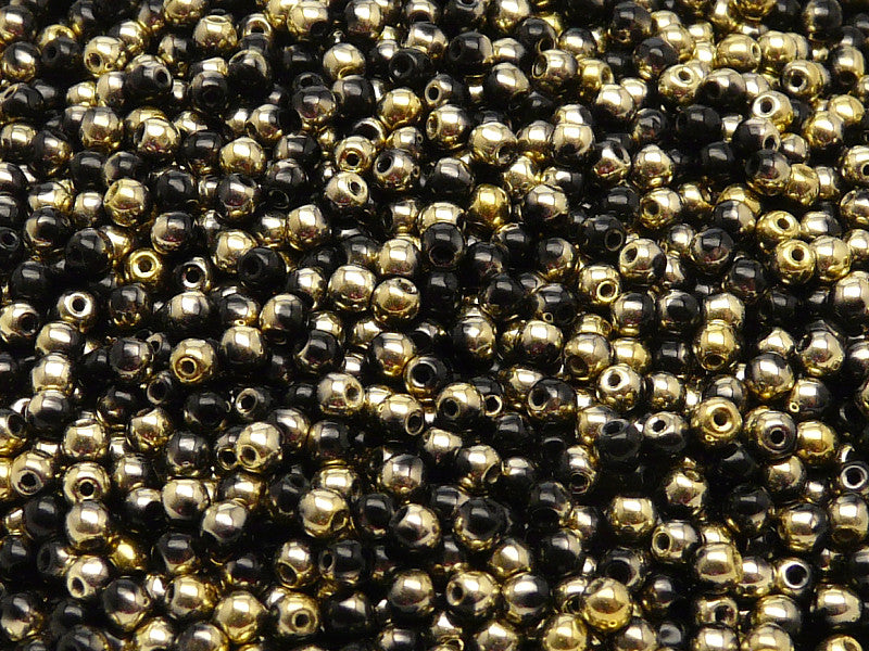 100 pcs Round Pressed Beads, 3mm, Jet Amber, Czech Glass