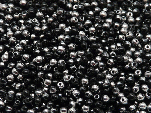 100 pcs Round Pressed Beads, 3mm, Jet Black Chrome, Czech Glass