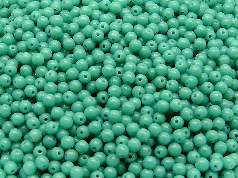100 pcs Round Pressed Beads, 3mm, Turquoise Green (Jade), Czech Glass