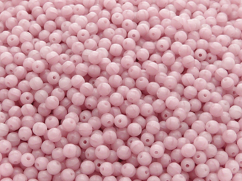100 pcs Round Pressed Beads, 3mm, Opaque Pink, Czech Glass