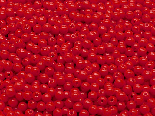 100 pcs Round Pressed Beads, 3mm, Opaque Coral Red, Czech Glass
