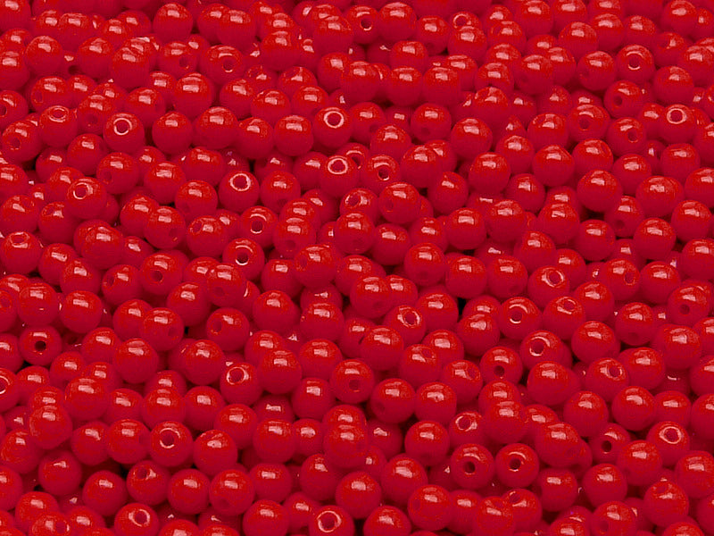100 pcs Round Pressed Beads, 3mm, Opaque Coral Red, Czech Glass