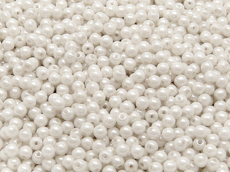 100 pcs Round Pressed Beads, 3mm, Chalk White Luster, Czech Glass