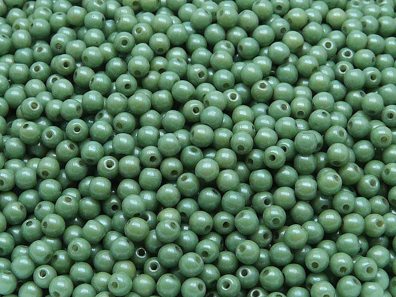 100 pcs Round Pressed Beads, 3mm, Chalk Green Luster, Czech Glass