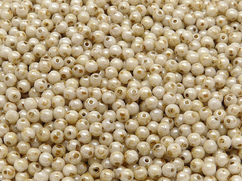 100 pcs Round Pressed Beads, 3mm, Chalk White Drizzled Honey Luster, Czech Glass