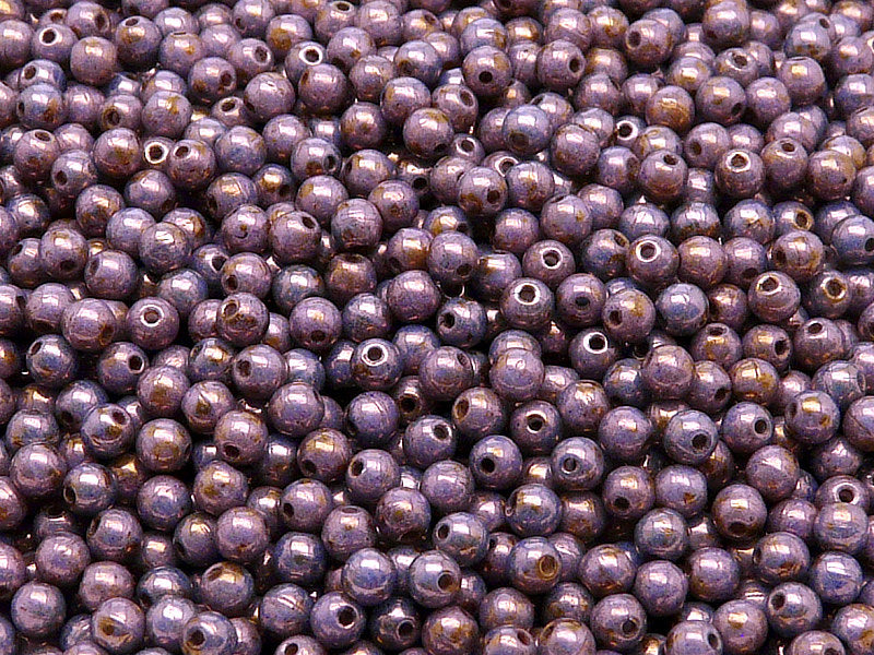 100 pcs Round Pressed Beads, 3mm, Chalk White Violet Glaze, Czech Glass