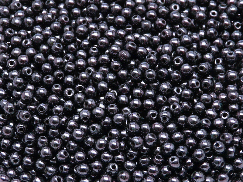 100 pcs Round Pressed Beads, 3mm, Jet Vega Lazure, Czech Glass