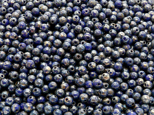 100 pcs Round Pressed Beads, 3mm, Opaque Blue Picasso, Czech Glass