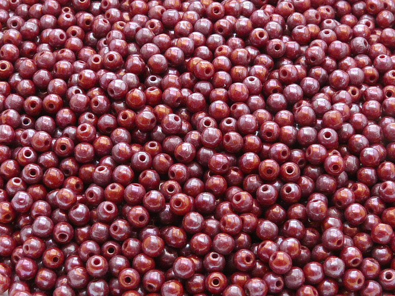 100 pcs Round Pressed Beads, 3mm, Opaque Coral Red Nebula, Czech Glass