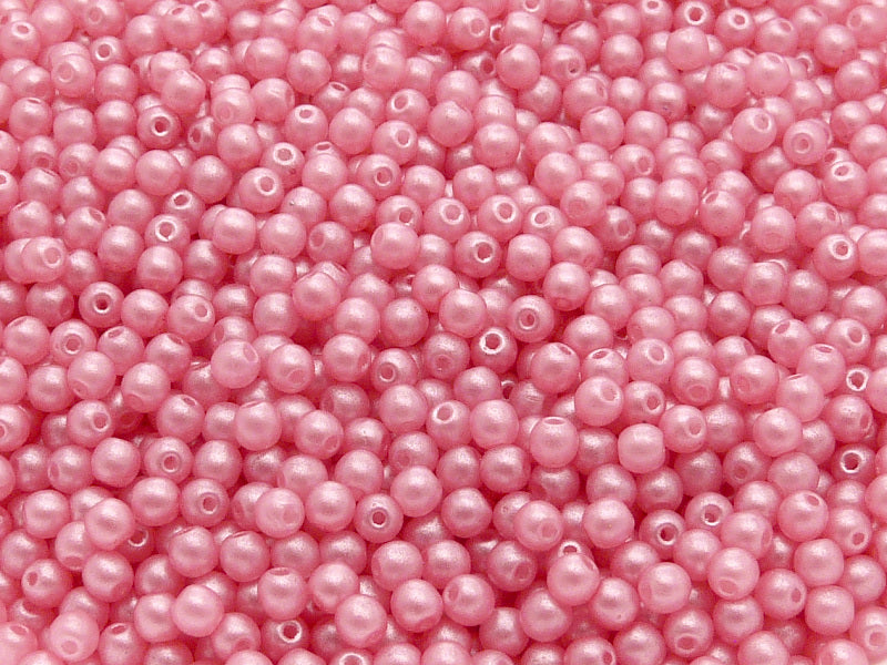 100 pcs Round Pressed Beads, 3mm, Pearl Shine Light Pink, Czech Glass