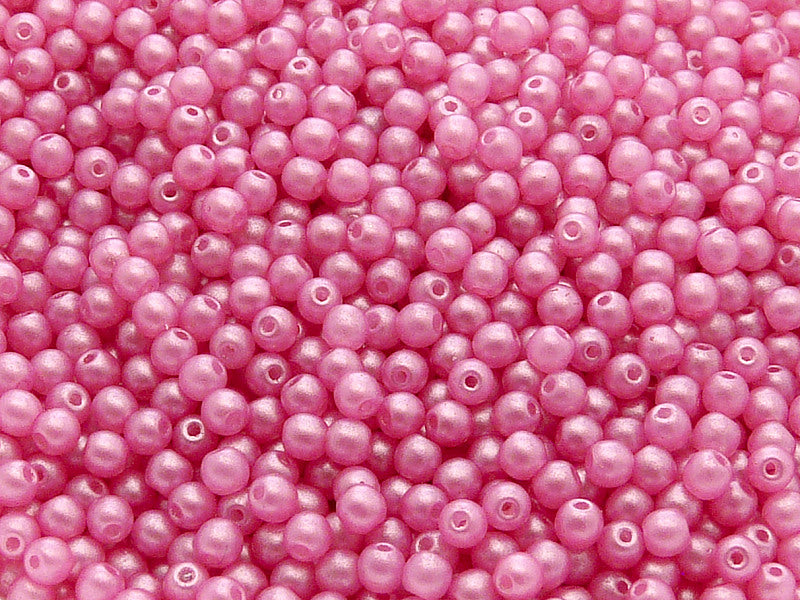 100 pcs Round Pressed Beads, 3mm, Pearl Shine Light Fuchsia, Czech Glass