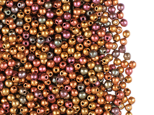 100 pcs Round Pressed Beads, 3mm, Ancient Gold, Czech Glass