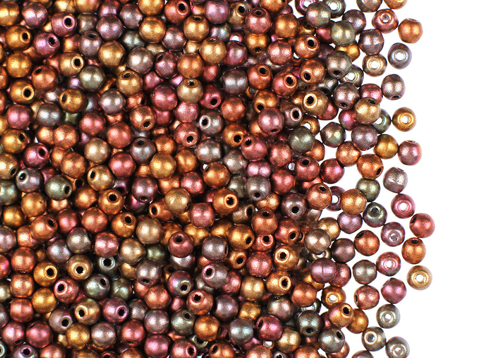 100 pcs Round Pressed Beads, 3mm, Purple Iris Gold, Czech Glass