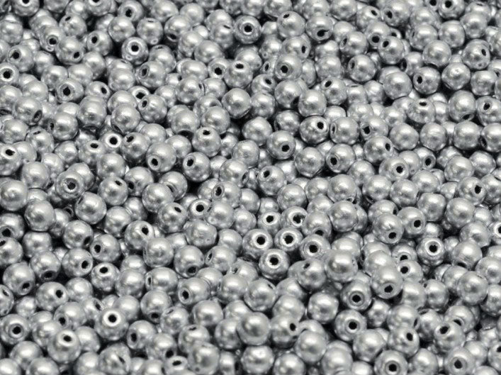 Set of Round Beads (3mm, 4mm, 6mm, 8mm), Silver Matte, Czech Glass