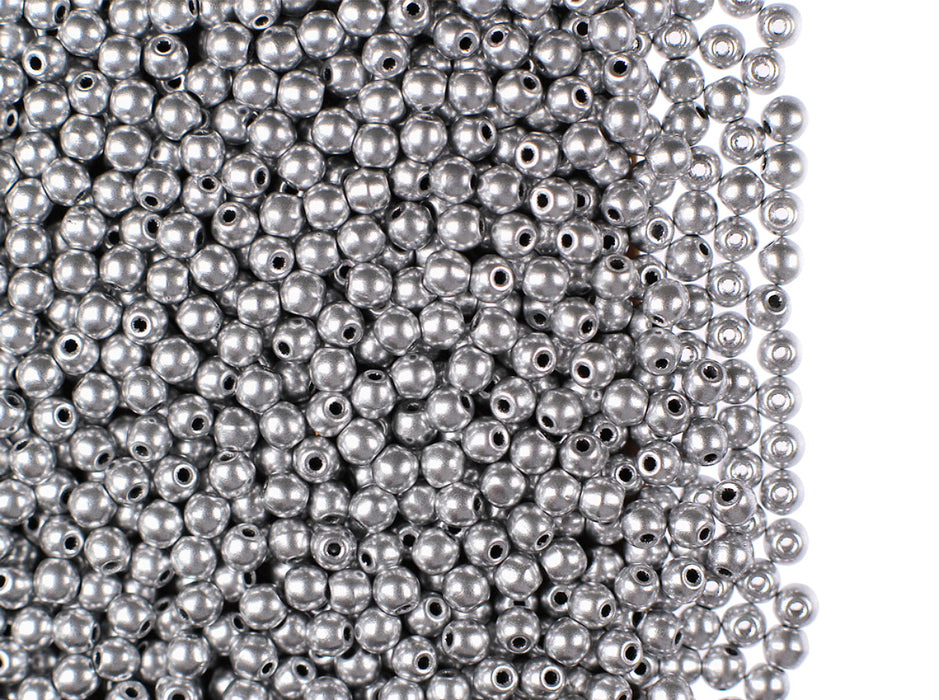 100 pcs Round Pressed Beads, 3mm, Aluminum Silver, Czech Glass