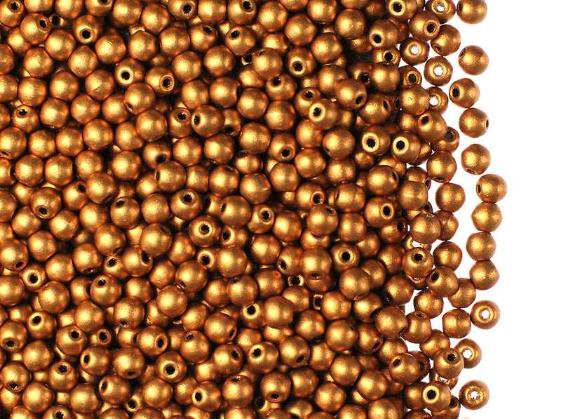 100 pcs Round Pressed Beads, 3mm, Brass Gold, Czech Glass