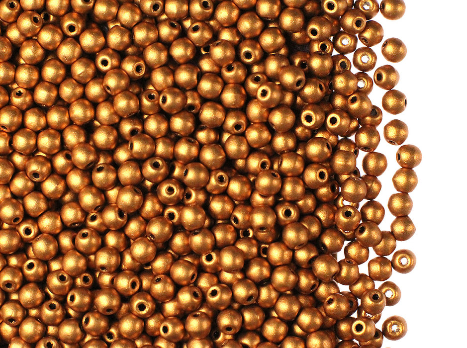 100 pcs Round Pressed Beads, 3mm, Brass Gold, Czech Glass