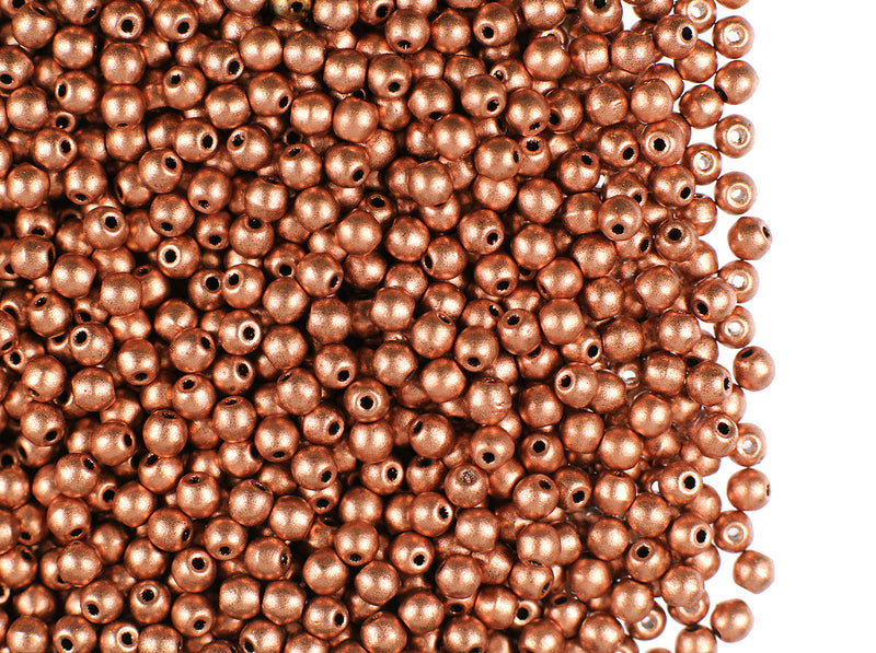 100 pcs Round Pressed Beads, 3mm, Vintage Copper, Czech Glass
